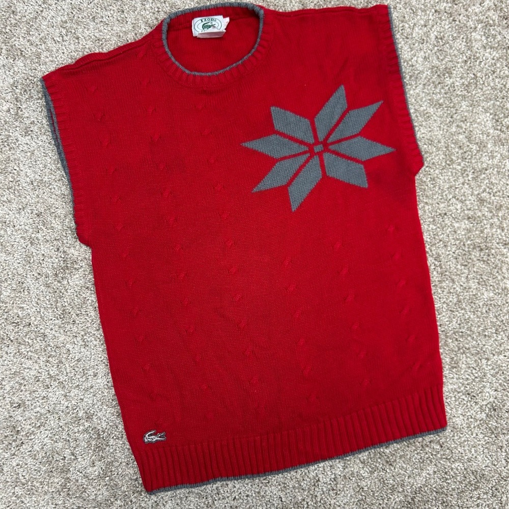 Vintage Izod Lacoste Sweater Vest Snowflake Women Small Alligator Acrylic‎ 80s